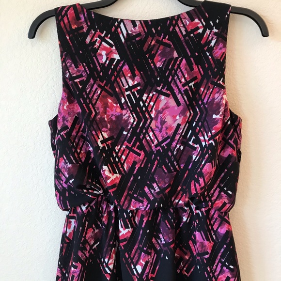 Expo New York Sleeveless Dress Size 12 POCKETS Geometric Print Black Pink - Picture 5 of 9
